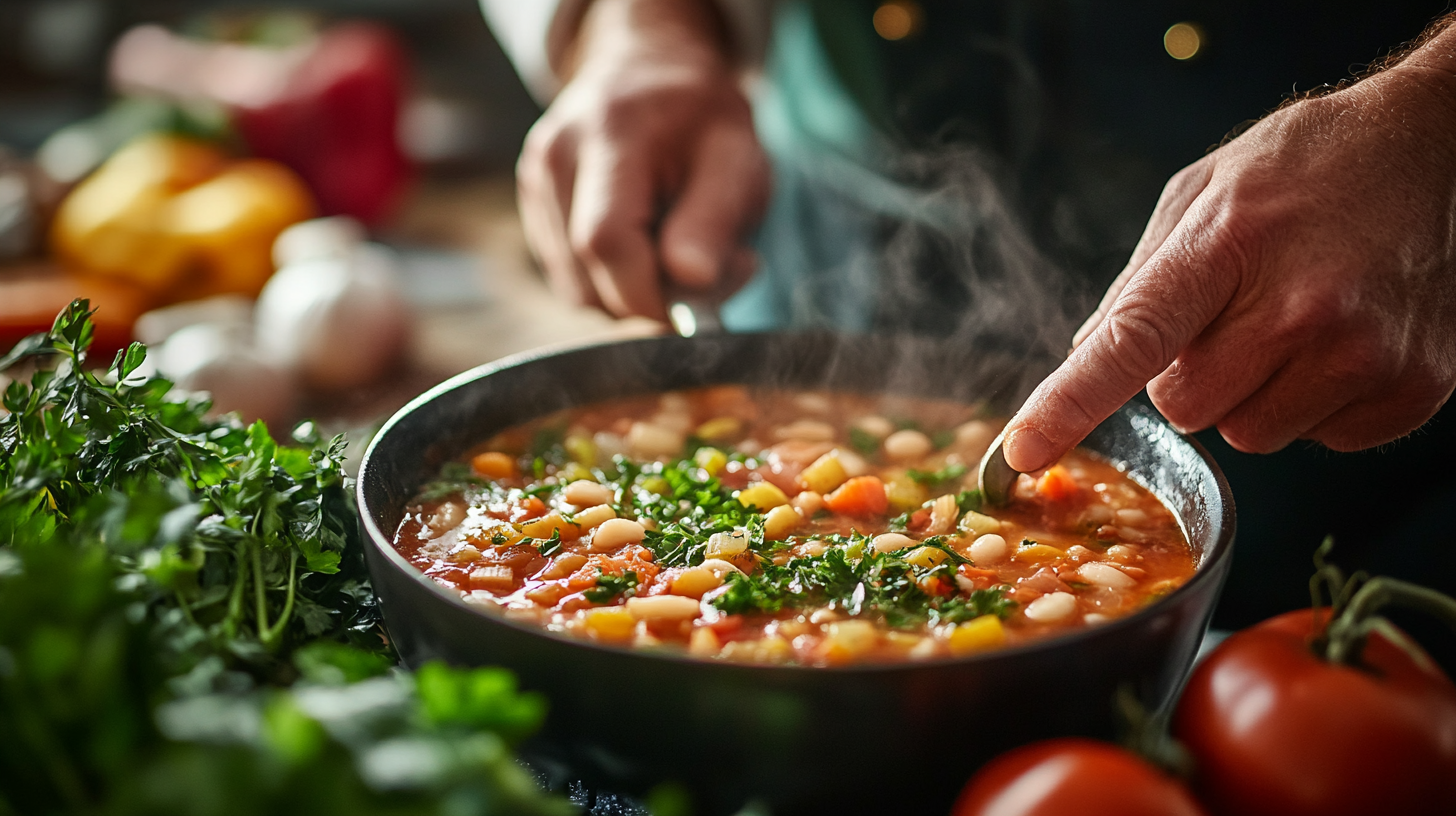 Старша жінка готує здорову їжу на кухні